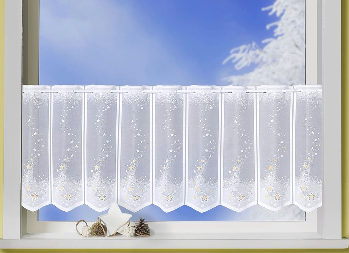 Kurzgardinen - Kurzstore aus handcolorierter Jacquard, in Größe 860 (H50xB100 cm) bis 880 (H50xB157 cm), in Farbe WEISS Ansicht 2