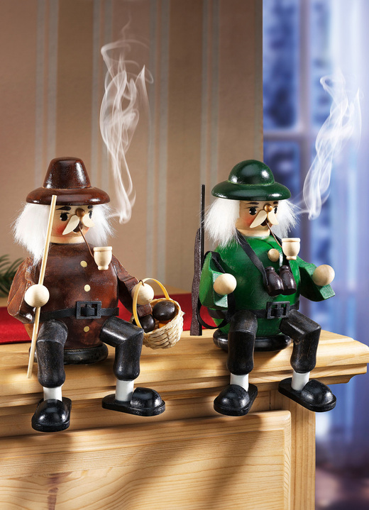Weihnachtliche Dekorationen - Räuchermännchen, 2er-Set, aus Holz, in Farbe BRAUN-GRÜN