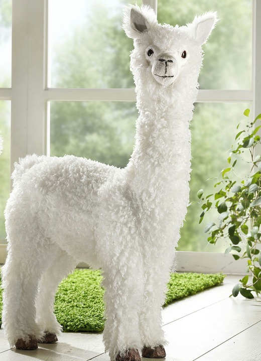 Figuren - Alpakas mit flauschigem Kunstfell, in Farbe WEISS, in Ausführung Alpaka, klein Ansicht 3