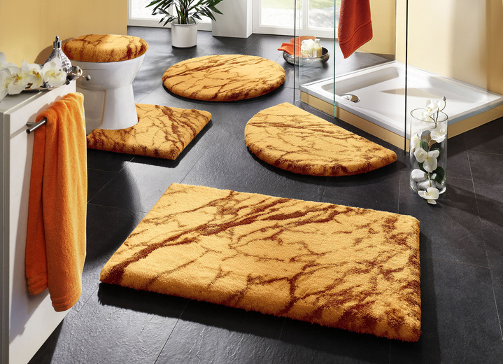 Badgarnituren - Badgarnitur von Grund mit Marmor-Dessin, in Größe 100 (Vorleger halbrund, 50x 80 cm) bis 112 (Motiv-WC-Deckelbezug, 47x 50 cm), in Farbe TÜRKIS Ansicht 3