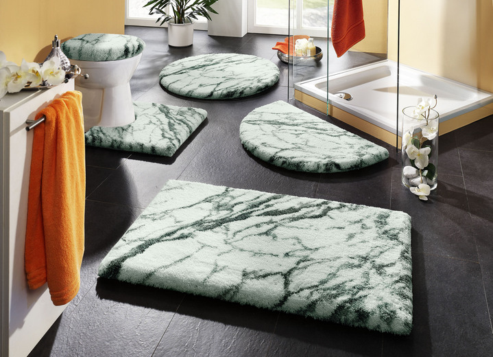 Badgarnituren - Badgarnitur von Grund mit Marmor-Dessin, in Größe 100 (Vorleger halbrund, 50x 80 cm) bis 112 (Motiv-WC-Deckelbezug, 47x 50 cm), in Farbe TERRA Ansicht 3