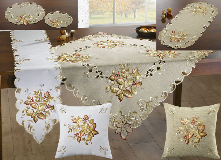 Heimtextilien - Filigran gearbeitete Tisch- und Raumdekoration, in Größe 101 (Läufer oval, 30x 70 cm) bis 404 (Kissenbezug, 40x 40 cm), in Farbe GRÜN