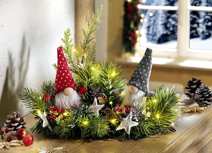 Weihnachtliche Dekorationen - Beleuchtetes Gesteck, batteriebetrieben, in Farbe GRÜN Ansicht 2