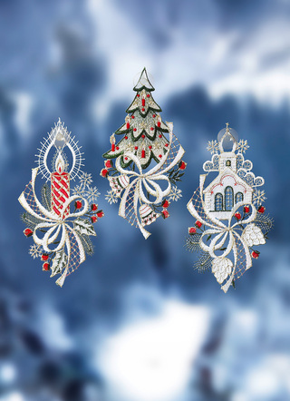 Fensterbilder - Fensterbild, 3er-Set, aus echter Plauener Spitze, in Farbe BUNT