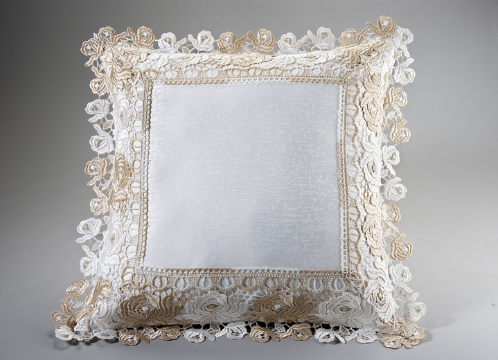 Dekokissen & Hüllen - Tischdecke mit Einfassungen in Spitzen-Optik, in Größe 101 (Läufer, 40x 90 cm) bis 404 (Kissenbezug, 40x 40 cm), in Farbe CREME Ansicht 1