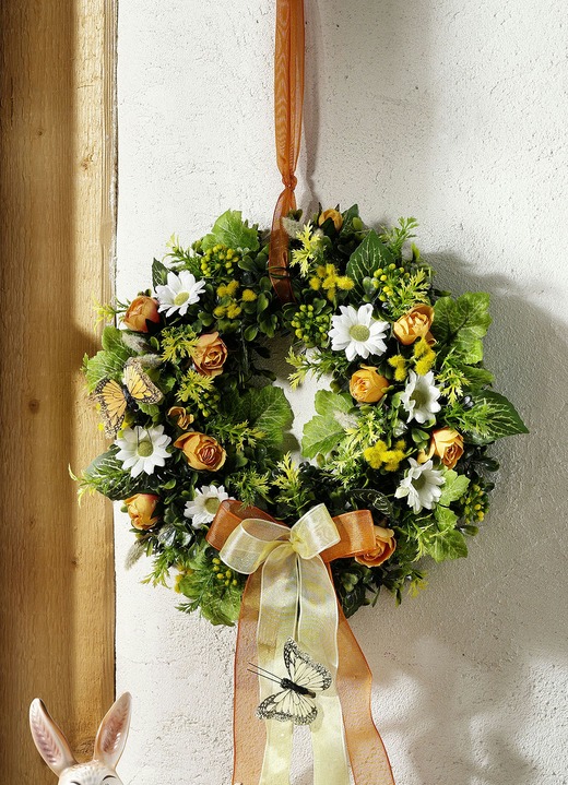 Ostern - Wandkranz mit Schmetterling, in Farbe GRÜN-ORANGE