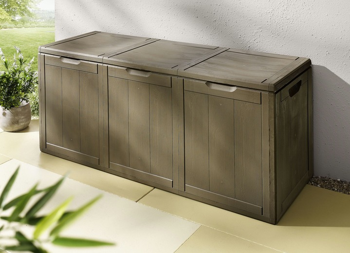 Gartenmöbel - Spritzwasserbeständige Aufbewahrungsboxen in Holzoptik, in Farbe BRAUN, in Ausführung 180 Liter Ansicht 3