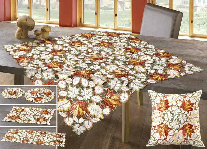Heimtextilien - Tisch- und Raumdekoration mit herbstlichen Blättermotiven, in Größe 101 (Deckchen, 35x 50 cm) bis 404 (Kissenbezug, 40x 40 cm), in Farbe SEKT Ansicht 1