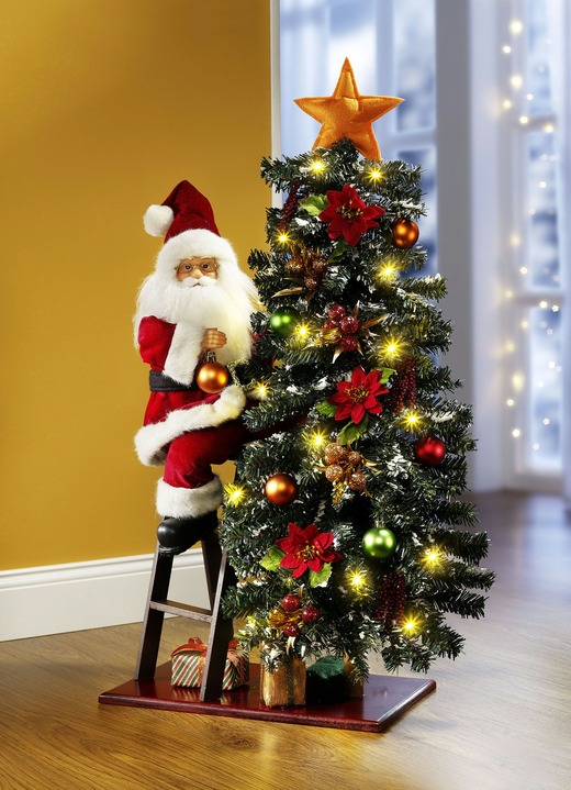 Gestecke & Kränze - Weihnachtsmann schmückt Tannenbaum, in Farbe ROT-GRÜN