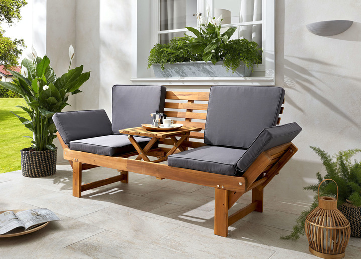 Gartenmöbel - Funktionsbank aus Akazienholz inkl. Kissen, in Farbe BRAUN Ansicht 2