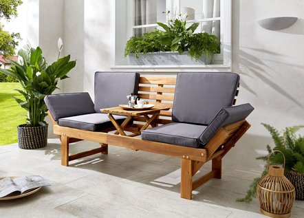 Gartenmöbel - Funktionsbank aus Akazienholz inkl. Kissen, in Farbe BRAUN – Farbe BRAUN – Ansicht 