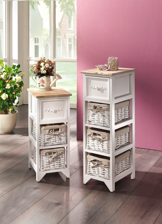 Möbel - Kommode mit Rattankörben, in Farbe ANTIKW.-BEIGE, in Ausführung 1 Schublade und 2 Rattankörbe