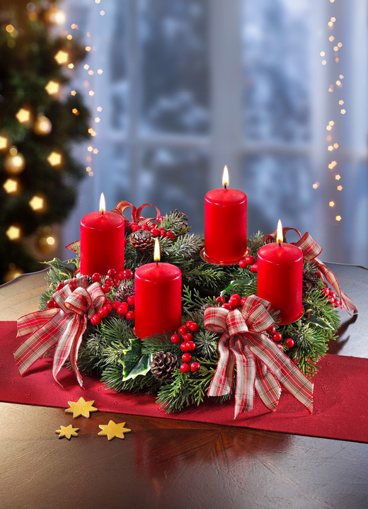 Weihnachtliche Dekorationen - Wiederverwendbarer Adventskranz, in Farbe ROT-GRÜN Ansicht 2
