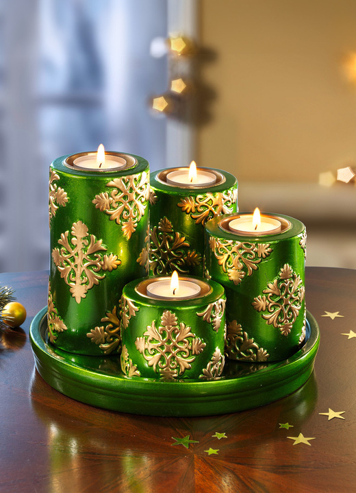 Weihnachtliche Dekorationen - Adventsteelichthalter aus Keramik, in Farbe GRÜN Ansicht 2