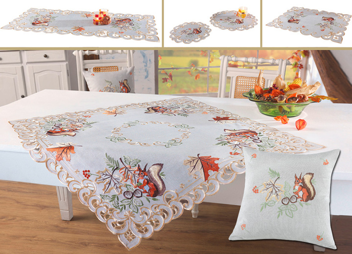 Heimtextilien - Aufwendig gearbeitete Tisch- und Raumdekoration, in Größe 101 (Deckchen, 35x 50 cm) bis 404 (Kissenbezug, 40x 40 cm), in Farbe GRAU