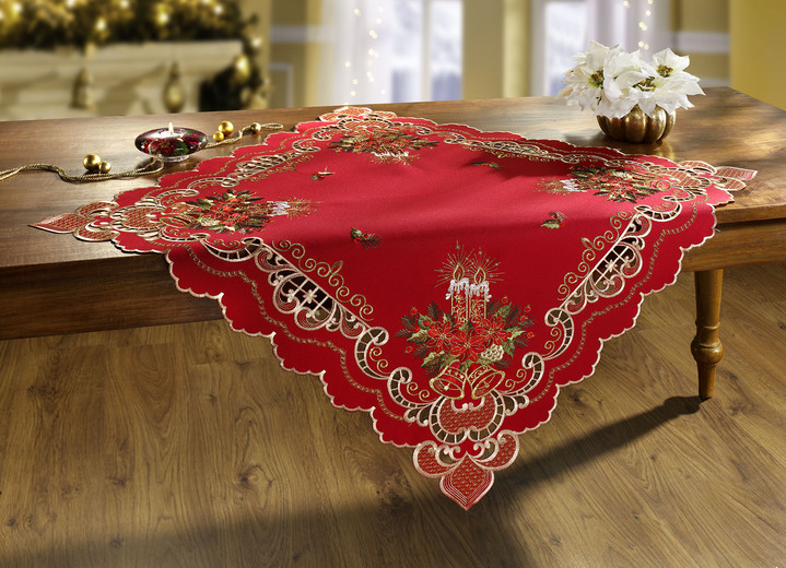 Heimtextilien - Aufwendig gestaltete Tisch- und Raumdekoration, in Größe 101 (Deckchen oval, 35x 50 cm) bis 404 (Kissenbezug, 40x 40 cm), in Farbe ROT Ansicht 3