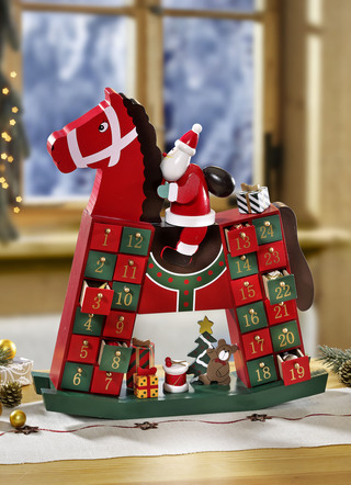 Adventskalender Schaukelpferd mit Schubladen