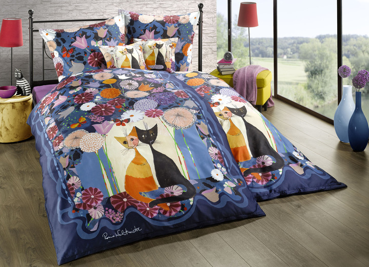 Bettwäschegarnituren - Bettwäsche-Garnitur mit Rosina Wachtmeister-Motiv, in Größe 112 (80x80 cm + 135x200 cm) bis 404 (40x40 cm, Dekokissen), in Farbe MARINEBLAU Ansicht 1