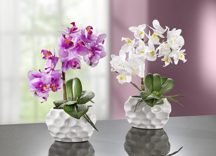 Kunst- & Textilpflanzen - Orchideen-Gesteck in Keramikvase, in Farbe ROSA Ansicht 2