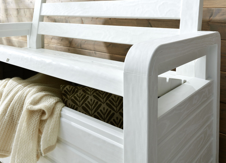 Garten - Truhenbank in toller Holz-Optik, in Farbe WEISS Ansicht 2