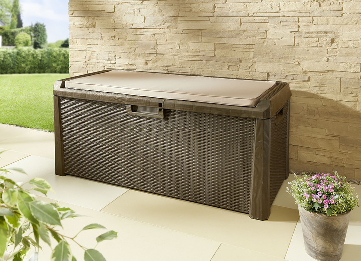 Gartenmöbel - Gartenbox Santorini in elegantem Rattan-Design, in Farbe BRAUN, in Ausführung Gartenbox groß