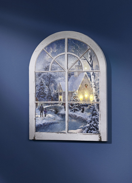 Weihnachten - LED-Bild auf Holzrahmen, in Farbe WEISS-BLAU