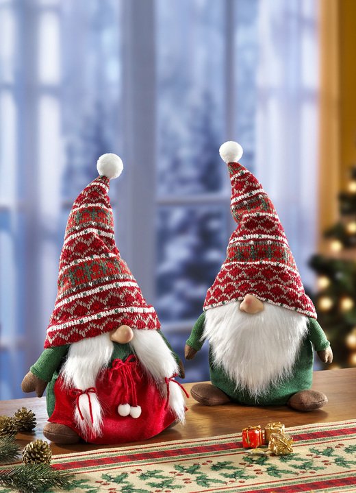 Weihnachten - Wichtel aus Textilmaterial, 2er-Set, in Farbe ROT-GRÜN