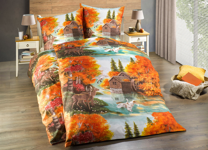 Bettwäschegarnituren - Biber Bettwäsche-Garnitur, in Größe 111 (40x80 cm + 135x200 cm) bis 412 (4-tlg. Sparset), in Farbe BUNT Ansicht 2