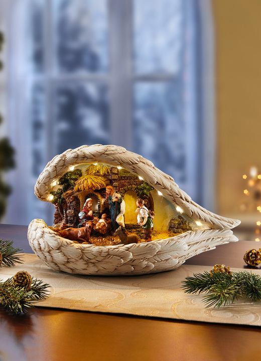 Weihnachtliche Dekorationen - Beleuchteter Engelsflügel, batteriebetrieben, in Farbe CREME-WEISS-BRAUN Ansicht 2