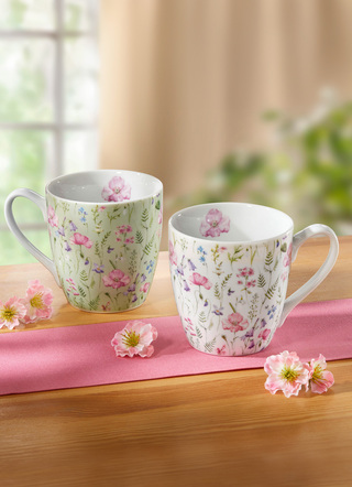 - Henkelbecher mit frühlingshaftem Blumen-Motiv, 2er-Set, in Farbe BUNT