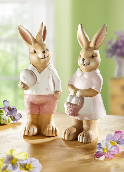 Ostern - Hasenpaar, 2er-Set, aus Terrakotta, in Farbe HELLBRAUN