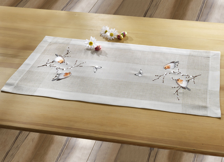Heimtextilien - Tisch- und Raumdekoration mit Rotkehlchen-Motiv, in Größe 102 (Läufer, 40x 85 cm) bis 404 (Kissenbezug, 40x 40 cm), in Farbe SEKT-BUNT Ansicht 4