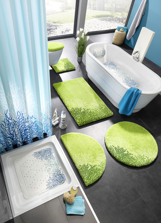Badgarnituren - Badgarnitur von Grund, rutschhemmende Rückseite Ansicht 2 Badgarnituren - Badgarnitur von Grund, rutschhemmende Rückseite, in Größe 100 (Vorleger halbrund, 50x 80 cm) bis 112 (WC-Deckelbezug, 47x 50 cm), in Farbe GRÜN Ansicht 2