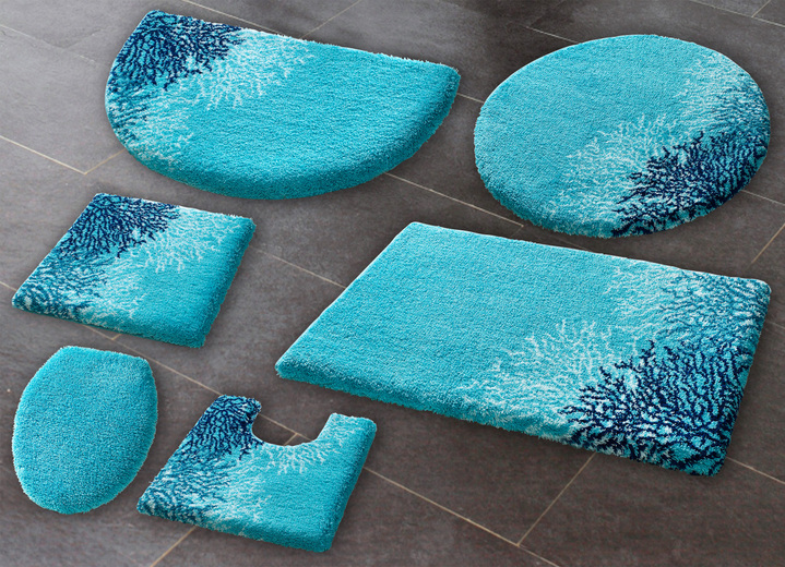 Badgarnituren - Badgarnitur von Grund, rutschhemmende Rückseite Ansicht 4 Badgarnituren - Badgarnitur von Grund, rutschhemmende Rückseite, in Größe 100 (Vorleger halbrund, 50x 80 cm) bis 112 (WC-Deckelbezug, 47x 50 cm), in Farbe GRÜN Ansicht 4