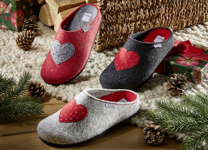 Hausschuhe - Hausschuh mit Obermaterial aus Wollfilz, in Größe 036 bis 042, in Farbe ROT Ansicht 2