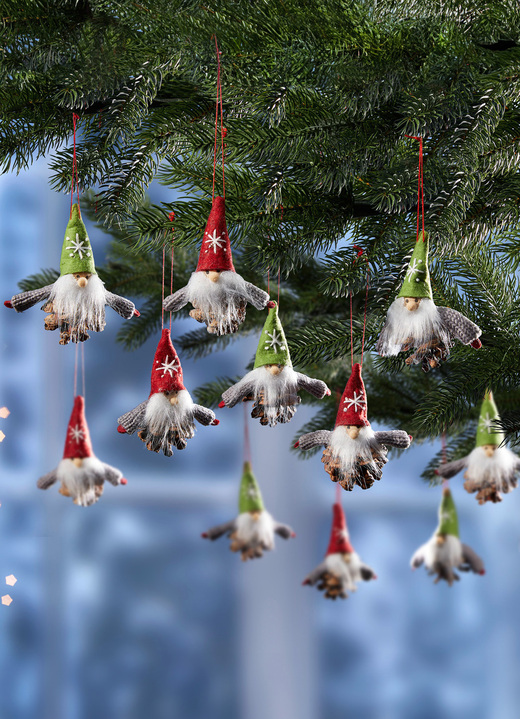 Weihnachtliche Dekorationen - Wichtel-Aufhänger, 12er-Set, in Farbe BRAUN-GRÜN-ROT Ansicht 2