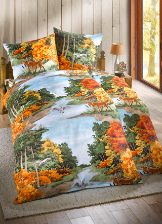 Bettwäschegarnituren - Naturnahe Bettwäsche-Garnitur in Biber-Qualität, in Größe 111 (40x80 cm + 135x200 cm) bis 412 (4-teiliges Sparset), in Farbe MULTICOLOR