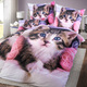 - Digital bedruckte Bettwäsche-Garnitur mit Katzen-Motiv, in Größe 111 (40x80 cm + 135x200 cm) bis 115 (80x80 cm + 155x220 cm), in Farbe WEISS