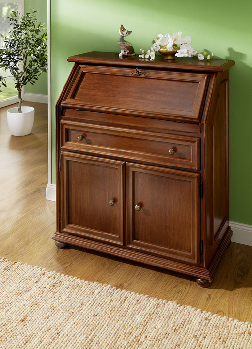 Büromöbel - Teilmassiver Sekretär mit Metallknöpfen Ansicht 2 Büromöbel - Teilmassiver Sekretär mit Metallknöpfen, in Farbe NUSSBAUM Ansicht 2