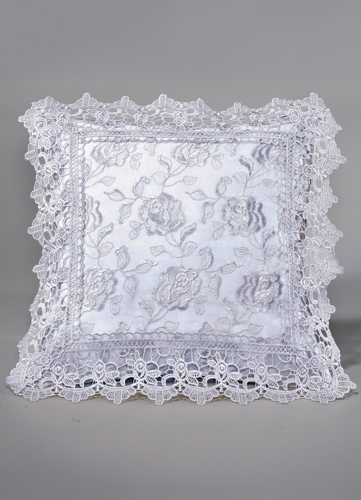 Heimtextilien - Tisch- und Raumdekoration mit Macramé-Spitzenbordüre, in Größe 101 (Läufer, 40x 90 cm) bis 404 (Kissenbezug, 40x 40 cm), in Farbe WEISS Ansicht 4