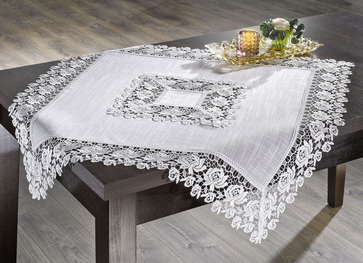 Heimtextilien - Tisch- und Raumdekoration mit Spitzenborte, in Größe 101 (Deckchen, 35x 50 cm) bis 404 (Kissenbezug, 40x 40 cm), in Farbe SEKT Ansicht 5