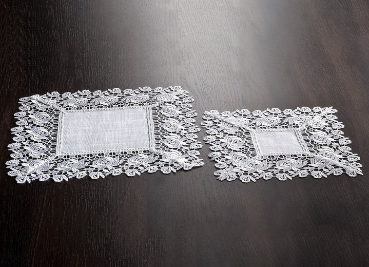 Heimtextilien - Tisch- und Raumdekoration mit Spitzenborte, in Größe 101 (Deckchen, 35x 50 cm) bis 404 (Kissenbezug, 40x 40 cm), in Farbe SEKT Ansicht 3