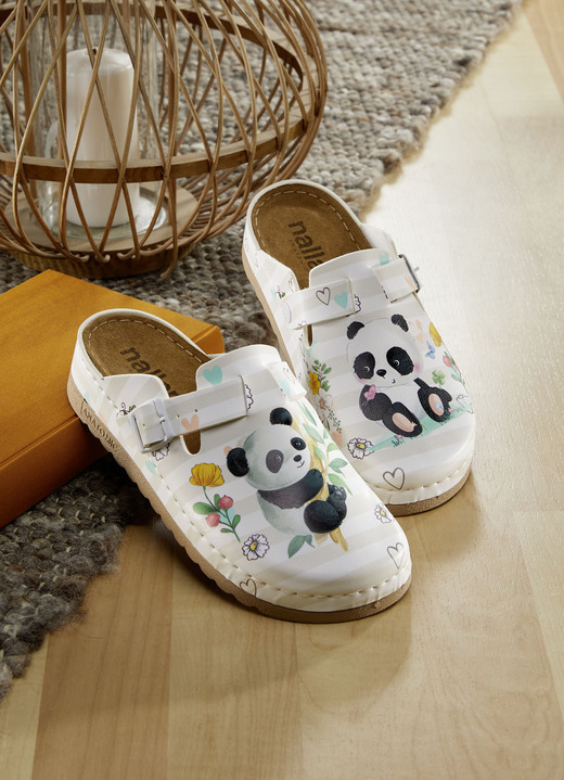 Sandaletten & Pantoletten - Bequemer Clog mit niedlichem Panda-Druck Ansicht 1 Sandaletten & Pantoletten - Bequemer Clog mit niedlichem Panda-Druck, in Größe 036 bis 042, in Farbe WEISS-BEIGE Ansicht 1