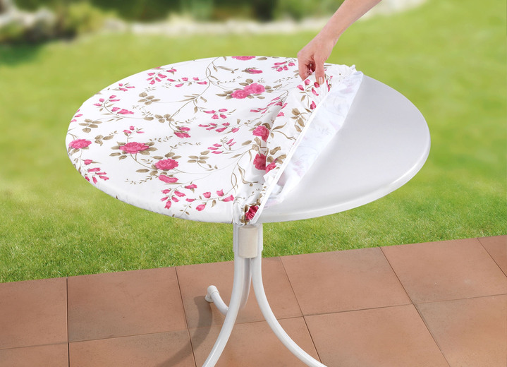 Gartentischdecken - Spann-Tischdecke mit Rosen-Dessin, in Farbe WEISS-ROSÉ Ansicht 2