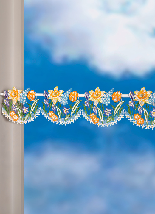 Kurzgardinen - Stangendeko aus Plauener Spitze, in Größe 628 (H15xB48 cm) bis 654 (H15xB96 cm), in Farbe BUNT Ansicht 1