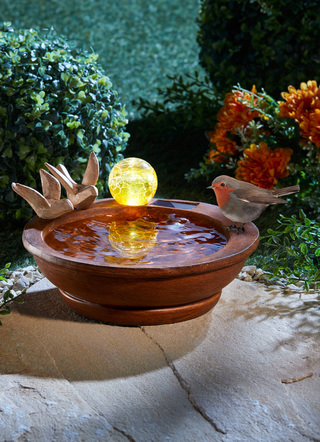 Gartenbeleuchtung - Vogeltränke mit Solarkugel, in Farbe BRAUN