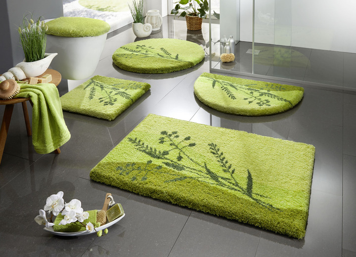 Badgarnituren - Naturnah gestaltete Badgarnitur der Marke Grund, in Größe 100 (Vorleger halbrund, 50x 80 cm) bis 112 (WC-Deckelbezug, 47x 50 cm), in Farbe TERRA Ansicht 2