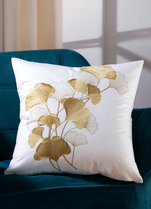 - Kissenbezug mit Ginkgo-Motiv, in Farbe CREME-GOLD Ansicht 2
