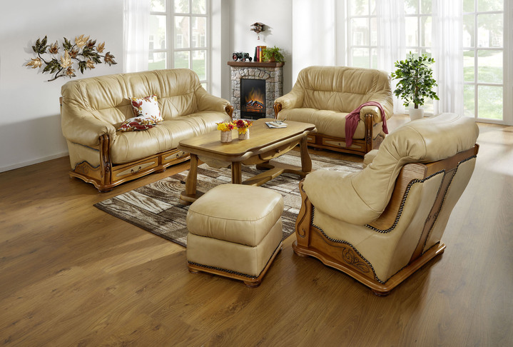 Polstergruppen - Italienische Polstermöbel mit Bezug aus echtem Leder, in Farbe CREME, in Ausführung Hocker Ansicht 3