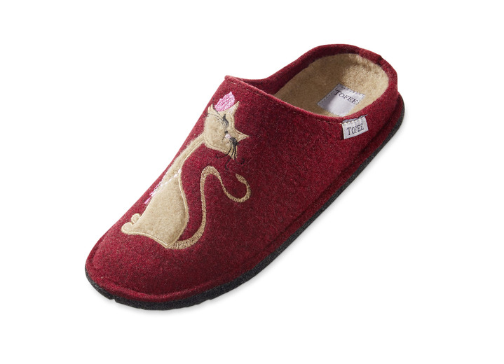 Hausschuhe - Hausschuh mit farblich abgestimmter Katzen-Applikation Ansicht 3 Hausschuhe - Hausschuh mit farblich abgestimmter Katzen-Applikation, in Größe 036 bis 042, in Farbe ORANGE Ansicht 3